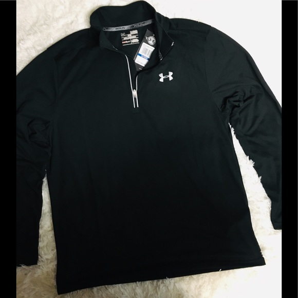 Under Armour Black Sz XL Long Sleeve Zip Neck Shirt Heatgear New